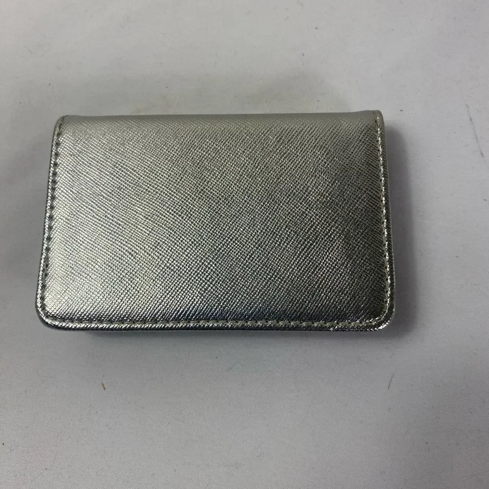 Vintage Silver Leather and Brown Card Holder Hollywood Regency